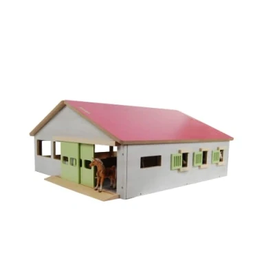 Image of Kids Globe Horse Stable with 3 Stalls and Riding Arena 1:32 Toys