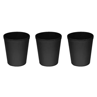 Image of OSCO Black Faux Leather Waste Bin 3 Pack Round Height 29 cm Diameter 26 Circular Trash Can Paper Basket Recycling Container Office Home Bathroom