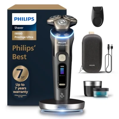 Image of Philips Shaver i9000 Prestige Ultra, Wet &amp; Dry Electric Shaver, Black, with Skin IQ Pro Technology, Triple Lift Cut System, 360 Rotating NanoTech Precision Blades, 5 Shaving Modes, Model XP9405/31