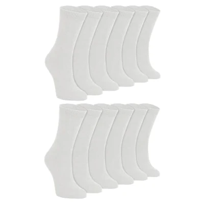 Image of Sock Snob 12 Pair Multipack Kids Plain School Socks Boys &amp; Girls 3 Sizes Childrens Cotton Rich (11 14 Years, White)