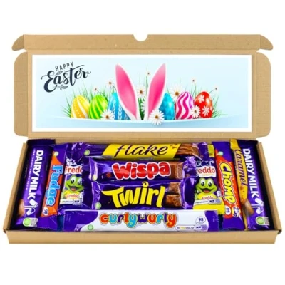 Image of Easter Bunny Chocolate Hamper, Letterbox Gift Box of 10 Fullsize Dairy Milk bars, Ideal Gifts For Women &amp; Him (Happy Easter)