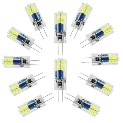 Image of ZHIYUE G4 2W LED Light Bulbs Cool White 6000k 200LM AC220 240V Non Dimmable Replace 20w Halogen Bulb, Bi Pin Base JC Type,Living Room Chandeliers, Wall Lamps, Kitchen (12 Pack)
