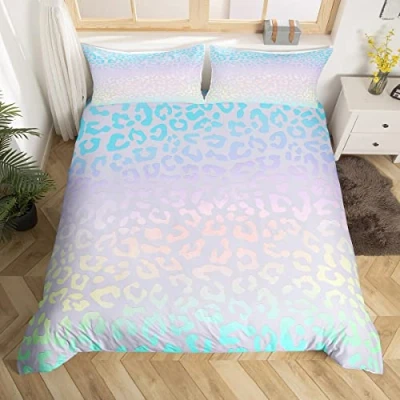 Image of Homemissing Leopard Print Duvet Cover Set Cheetah Bedding for Kids Boys Girls Safari Wild Animal Decor Comforter Microfiber Ombre Bedspread Pink Blue Bedclothes Single