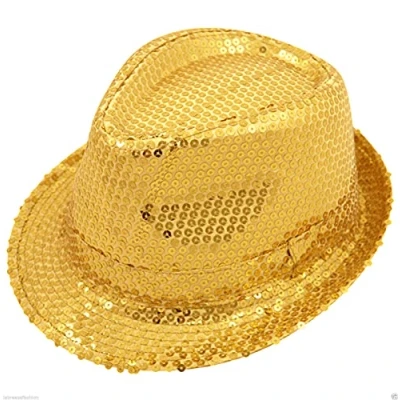 Image of labreeze Sequin Cap Hat Gangster Fedora Trilby Dance Party Fancy Dress (Gold)