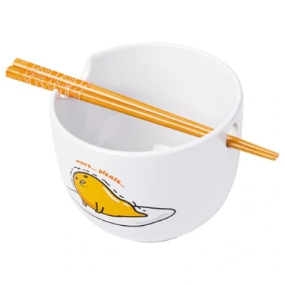 Image of Silver Buffalo Sanrio Gudetama Nissin Top Ramen Ceramic Bowl with Chopsticks, 20oz
