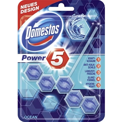 Image of Domestos Power 5 Ocean toilet rim block, a pack of 9 (9 x 55g)