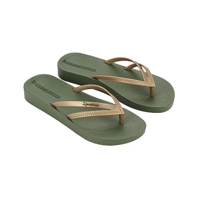 Image of Ipanema Women&#039;s Bossa Soft V FEM Flip Flop, Green/Gold, 7.5/8 UK