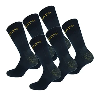 Image of Caterpillar Premium Work Socks 6 Pairs Men&#039;s Accident Prevention Double Reinforced Heel and Toe Yarn of Excellent Quality Cotton Sponge (Blue, 9 11)