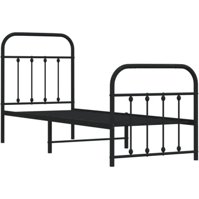 Image of vidaXL Metal Bed Frame without Mattress with Footboard Black 75x190cm