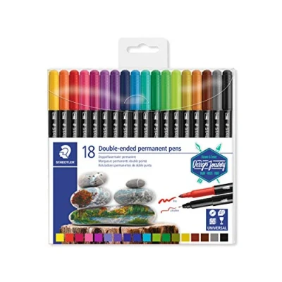 Image of STAEDTLER 3187 TB18 Double Ended Permanent Pens, Assorted Colour, Pack of 18