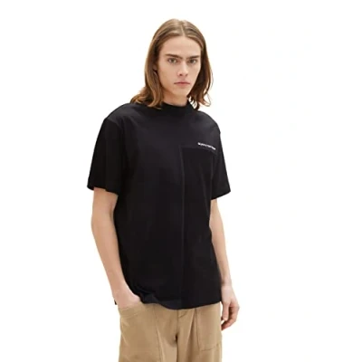 Image of TOM TAILOR Denim Men&#039;s 1035612 Relaed Fit T Shirt with Decorative Stitching, 29999 Black, M