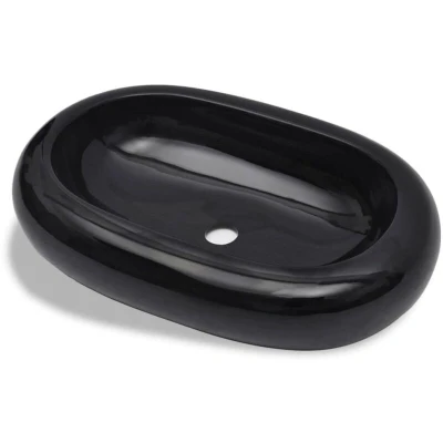 Image of vidaXL Ceramic Bathroom Sink Basin Black Oval