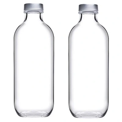 Image of Queensway Home &amp; Dining Reusable Glass Water Juice Drinking Bottle W/Silver Lid 1.1L/500ml Set (2x 500ml)