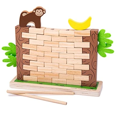 Image of Bigjigs Toys, Jungle Crash Game, Wooden Tumble Tower Educational Games For Kids, Family Games, Maths Numeracy