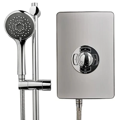 Image of Triton Collection 2 Shower Electric 8.5 KW Aspirante I BRUSHED STEEL Electrical Showers with Showerhead and Anti Twist Hose Best Units for Bathrooms