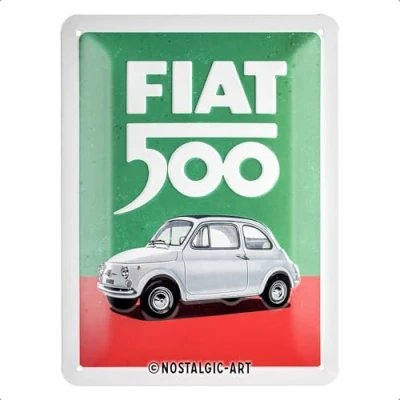 Image of Nostalgic Art Retro Tin Sign Fiat 500 Italian Colours Gift idea for car accessoires fans, Metal Plaque, 15 x 20 cm