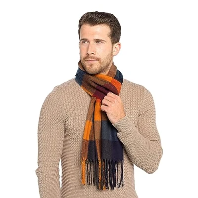 Image of Undercover Mens Tom Franks Check Scarf GL1019 Navy Orange