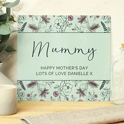 Image of Custom Personalised Pink Floral Glass Chopping Board