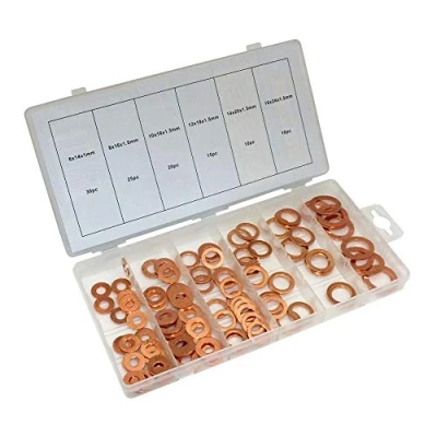 Image of 110 Piece Assorted Copper Drain Sump Plug Flat Ring Sealing Washers Set with Storage Case