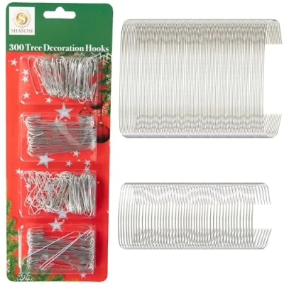 Image of 300Pcs Silver Christmas Ornaments Hangers Hooks Wire Assorted Sizes for Tree Baubles Reusable Easy Xmas Decorations