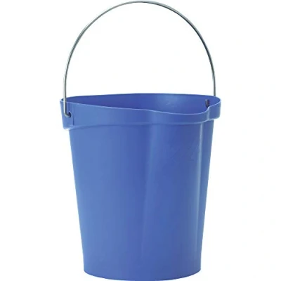 Image of Vikan 56868 Durable Polypropylene Hygiene Bucket/Pail, Stainless Steel Handle, 12 Litre, Purple