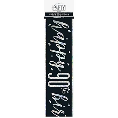 Image of Unique 83473 Black Prismatic 90th Birthday Foil Banner, 108&quot; 1 Pc, Age 90