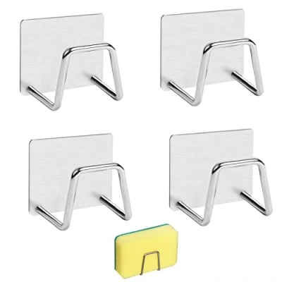 Image of Minicoco 4Pack Sponge Holder, Stainless Steel Dish Rustproof Sink Caddy Rack for Kitchen Sink, Matte Silver