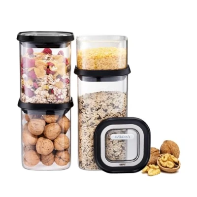 Image of Gefu Pantry Storage Jars Set of 4 (400 ml, 2 x 900 1400 ml), Jar with Airtight Lid, Food Containers, Versatile Use