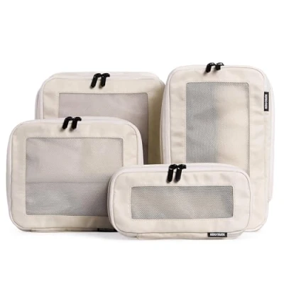 Image of Aerotrunk Compression Packing Cubes for Suitcases Double Zipper Luggage Organizers Washable Travel (4 Pack, Beige)