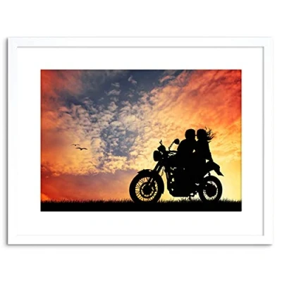 Image of Wee Blue Coo PHOTO MOCK UP SILHOUETTE SUNSET MOTORCYCLE ROMANCE FRAMED PRINT F97X5343