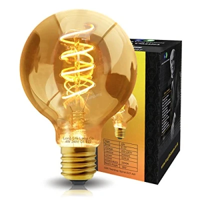 Image of Retro Vintage Globe LED 4w Edison Style Spiral Filament Bulb Smoked Gold Glass G95 Teardrop E27