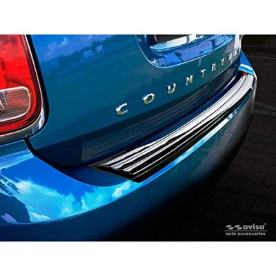 Image of Avisa 2/51036 Black Mirror Stainless Steel Rear Bumper Protector Mini Countryman F60 2016 &#039;Ribs&#039;/Flag/Lines