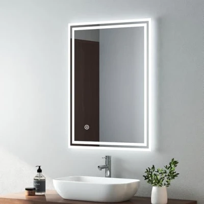 Image of EMKE Bathroom Vanity Mirror with LED Lights, Frameless Wall Mounted Backlight Mirrors Demister Pad, Touch Switch, Vertical &amp; Horizontal, 800 x 600 mm