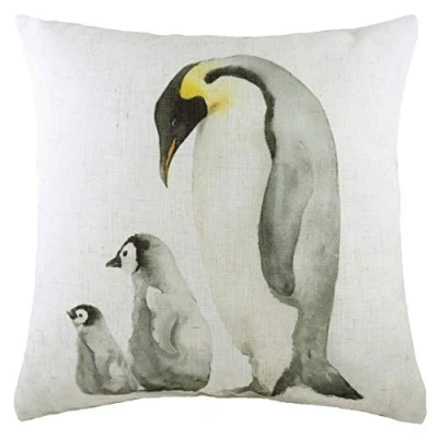 Image of Evans Lichfield Penguin Family Feather Filled Cushion, Multi, 43 x 33 cm
