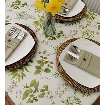 Image of 55x98&quot; (140x250cm)) OVAL PVC/VINYL TABLECLOTH HERB GARDEN 8 SEATER