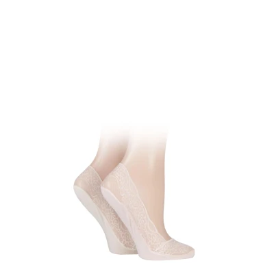 Image of 2 Pair Pink / Cream Lace Shoe Liner Socks with Grip Ladies 4 8 Elle