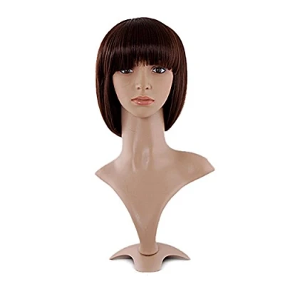 Image of MapofBeauty 12&quot;/30cm Fashion Short Straight Flat Bangs Wigs (Dark Brown)