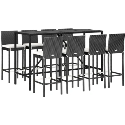 Image of vidaXL 9 Piece Garden Bar Set with Cushions Black Poly Rattan