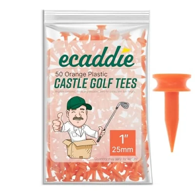 Image of ECADDIE Orange 25mm Plastic Castle Golf Tees (50 Pack)
