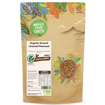 Image of Wholefood Earth Organic Ground Linseed/Flaxseed 500g Raw GMO Free Vegan High Fibre Source of Protein Certified