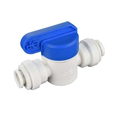 Image of John Guest PPSV040808WP Plastic Push Shut Off Valve, Blue/White, 1/4 in