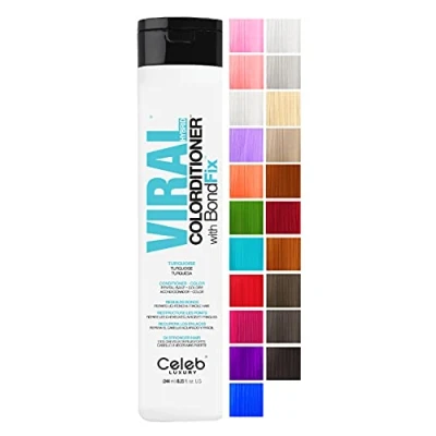 Image of Celeb Luxury Viral Colorditioner: Turquoise Color Depositing Conditioner, BondFix Bond Rebuilder, 10 Vivid and Pastel Colors, Stops Fade, Conditioner + Color, Cruelty Free, 100% Vegan