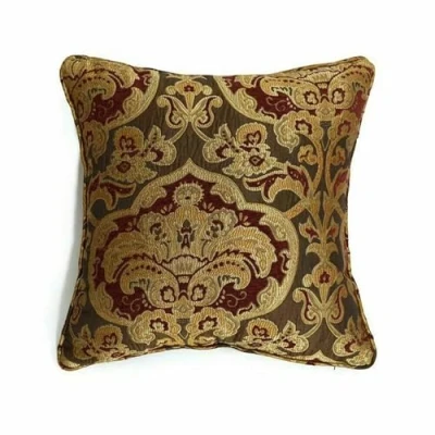 Image of Luxury Sofa Bed Geometric Pair Cushion Covers Heavy Jacquard Burgundy Large