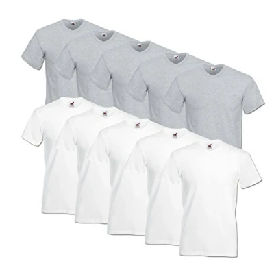 Image of Fruit of the Loom Valueweight Men&#039;s V Neck T Shirt (Pack 10) Multicolour Large