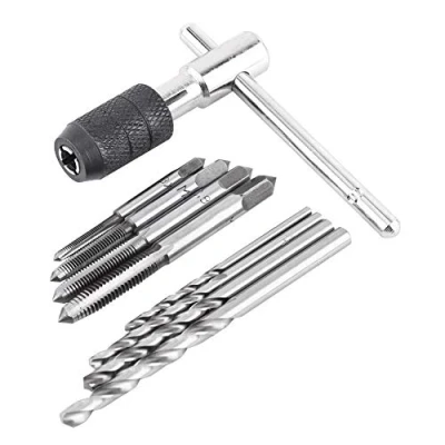 Image of 9PCS/Set Screw Taps &amp; T Shaped Wrench Twist Drill Bits Threading Tapping Hand Tool Kit