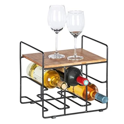 Image of WENKO Loft Wine Rack for 6 Bottles Bottle Rack, with Storage Bamboo, 30 x 27.5 24 cm, Brown