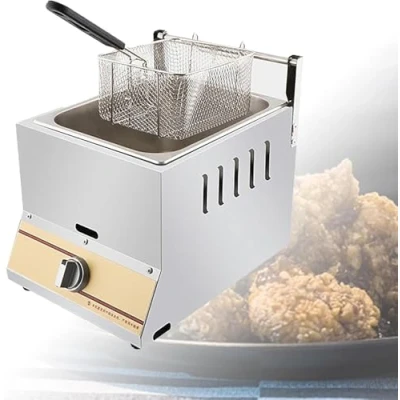 Image of Commercial Deep Fryer,Deep Fat Fryer,Adjustment Temperature,with Removable Basket Chip Non Slip Easy Clean,Stainless Steel Fryer Gas Fryer(Size:A)