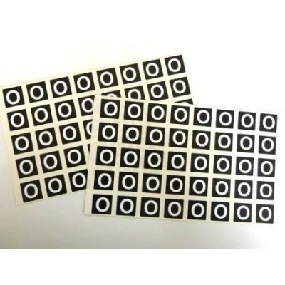 Image of Letter O, White Alphabet Letters on Black 20x20mm Square Labels Durable Plastic Stickers
