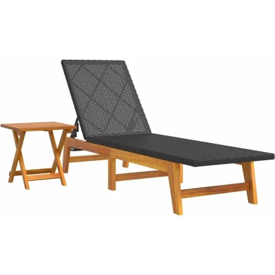 Image of vidaXL Sun Lounger with Table Poly Rattan and Solid Wood Acacia