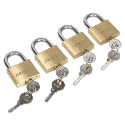 Image of Siegen Brass Body Padlock with Cylinder 40mm Keyed Alike Pack of 4